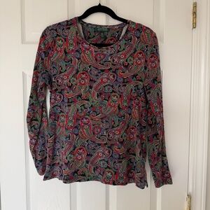 Lauren Ralph Lauren Paisley Patterned Long Sleeve Shirt Size Large 100% Cotton